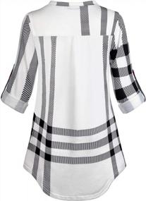 img 2 attached to Stylishly Relaxed: Miusey Women'S Buffalo Plaid Tunic Blouse With Flowy Loose Fit And Roll Sleeve V Neck