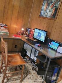 img 7 attached to Ореховый 65-дюймовый L-образный компьютерный стол с корзиной для хранения, безвинтовой стол для рабочей станции с быстрым замком для домашнего офиса, игровой уголок, письменный стол с полкой, легко собрать