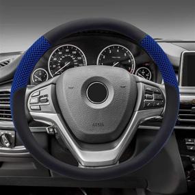 img 1 attached to 🌊 Sea-Blue Universal 15 Inches Steering Wheel Cover: Premium Microfiber Leather Viscose for Breathability, Anti-Slip Grip & Odor-Free Comfort, Ideal for Year-round Use