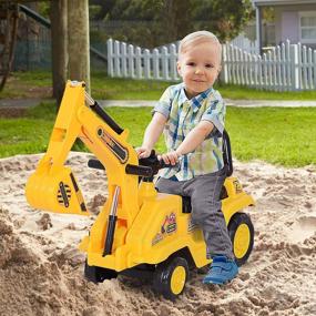 img 3 attached to HOMCOM Ride On Excavator Pull Cart, Kids Digger Ride On Truck With Horn, Under Seat Storage, Sit And Scoot Pretend Play Toy Construction Car For Ages 3 Years Old
