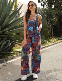 img 3 attached to Women'S Cotton Floral Printed Jumpsuit Bib Overalls Wide Leg Summer Boho UANEO
