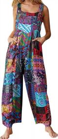img 4 attached to Women'S Cotton Floral Printed Jumpsuit Bib Overalls Wide Leg Summer Boho UANEO