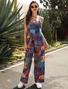 img 2 attached to Women'S Cotton Floral Printed Jumpsuit Bib Overalls Wide Leg Summer Boho UANEO
