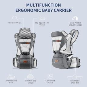 img 3 attached to SUNVENO Baby Carrier, 6-In-1 Ergonomic Hipseat Carrier With Breathable Air Mesh, Front And Back Hip Seat Carriers For 7-45 Lbs Babies, Padded Shoulder Strap For All Season, Grey
