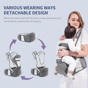 img 1 attached to SUNVENO Baby Carrier, 6-In-1 Ergonomic Hipseat Carrier With Breathable Air Mesh, Front And Back Hip Seat Carriers For 7-45 Lbs Babies, Padded Shoulder Strap For All Season, Grey