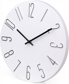 img 3 attached to Modern Wooden Wall Clock - 12" Non-Ticking, Silent And Decorative Timepiece For Home, Office, Kitchen, Bedroom Or School - White