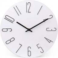 современные деревянные настенные часы - 12 дюймов, не тикающие, бесшумные и декоративные часы для дома, офиса, кухни, спальни или школы - белые логотип