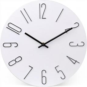 img 4 attached to Современные деревянные настенные часы - 12 дюймов, не тикающие, бесшумные и декоративные часы для дома, офиса, кухни, спальни или школы - белые