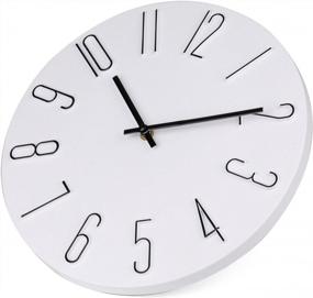 img 2 attached to Современные деревянные настенные часы - 12 дюймов, не тикающие, бесшумные и декоративные часы для дома, офиса, кухни, спальни или школы - белые