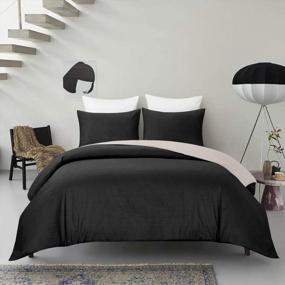 img 4 attached to OSVINO Reversible Duvet Cover Set With Brushed Fabric, Embossed Texture, And Corner Ties - Black, Full/Queen Size - Includes Comforter Cover And Pillowcases - Bedding Set For Enhanced Comfort