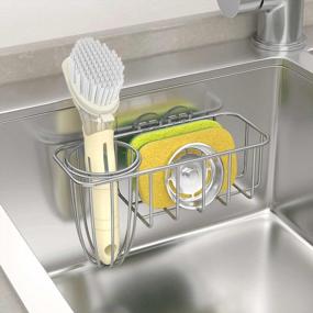img 3 attached to 18/8 Stainless Steel Rust Proof Waterproof HULISEN 3-In-1 Kitchen Sink Caddy Sponge Holder + Dish Brush Holder, Adhesive Installation No Drilling (Not Including Sponge And Brush), Satin Finish