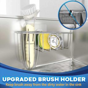 img 2 attached to 18/8 Stainless Steel Rust Proof Waterproof HULISEN 3-In-1 Kitchen Sink Caddy Sponge Holder + Dish Brush Holder, Adhesive Installation No Drilling (Not Including Sponge And Brush), Satin Finish