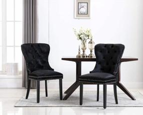 img 1 attached to Black Retro Velvet Upholstered Dining Chairs With Armless Design - Set Of 2 By Kmax