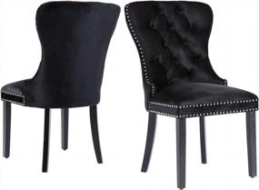 img 4 attached to Black Retro Velvet Upholstered Dining Chairs With Armless Design - Set Of 2 By Kmax