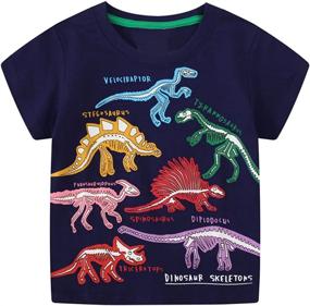 img 4 attached to Toddler Boys Short Sleeve T-Shirt Dinosaur Print Cotton Summer Top Tee Shark Graphic