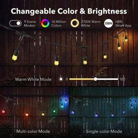 img 3 attached to HBN Color Changing String Lights 36Ft Smart LED String Lights Outdoor RGBW Patio String Lights Waterproof IP65, 2.4 GHz Wi-Fi&Bluetooth App Control 18 Acrylic Bulbs Work With Alexa Google