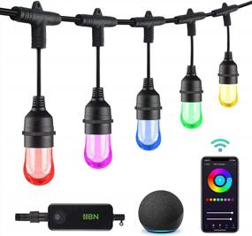 img 4 attached to HBN Color Changing String Lights 36Ft Smart LED String Lights Outdoor RGBW Patio String Lights Waterproof IP65, 2.4 GHz Wi-Fi&Bluetooth App Control 18 Acrylic Bulbs Work With Alexa Google