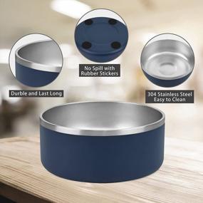 img 2 attached to 8 Cup Navy Blue Stainless Steel Dog Bowl With Anti-Skid Stickers - No Spill Metal Dish For Large Pets