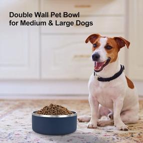 img 3 attached to 8 Cup Navy Blue Stainless Steel Dog Bowl With Anti-Skid Stickers - No Spill Metal Dish For Large Pets