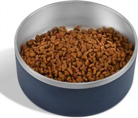 img 4 attached to 8 Cup Navy Blue Stainless Steel Dog Bowl With Anti-Skid Stickers - No Spill Metal Dish For Large Pets