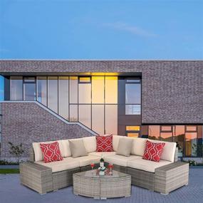 img 4 attached to 6-Piece Outdoor Sectional Furniture Set In Grey/Beige, Featuring Wicker Combination Conversation Set With Rattan Sofa For Patio, Backyard, Porch, Garden, And Poolside Furniture
