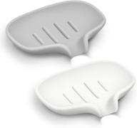 2-pack subekyu silicone soap dish set - waterfall draining tray for bathroom, kitchen sink & shower (white + gray(style 2)) logo