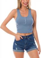 chic solid crop tank top: mixmatchy women's sleeveless rib knit scoop neck button up logo