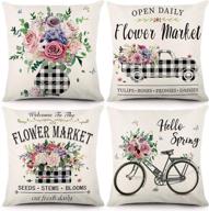 set of 4 farmhouse throw pillow covers 18x18 inches linen cushion cases for home decor spring decoration logo