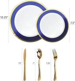 img 1 attached to 🍽️ Premium 125 Piece Plastic Dinner Set - Blue And Gold Plates, Salad Plates, and Cutlery - Perfect for Parties, Holidays, Catering and More - Serves 25 Guests