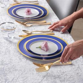 img 3 attached to 🍽️ Premium 125 Piece Plastic Dinner Set - Blue And Gold Plates, Salad Plates, and Cutlery - Perfect for Parties, Holidays, Catering and More - Serves 25 Guests