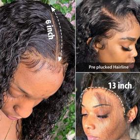 img 1 attached to 🌟 Larhali Short Curly Bob Wig: 13x6 HD Transparent Lace Front, Brazilian Virgin Human Hair for Black Women - Kinky Curly, Pre-Plucked, 150% Density (12inch)