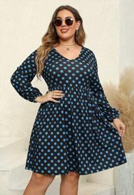 img 1 attached to Nemidor Womens V Neck Long Puff Sleeve Plus Size Casual Flowy Swing Dress With Pocket NEM321