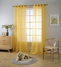 img 4 attached to MIUCO 2 Panels Grommet Textured Solid Sheer Curtains - 95 Inch Length For Windows (54 Inch Width X 95 Inch Height) In Beautiful Yellow