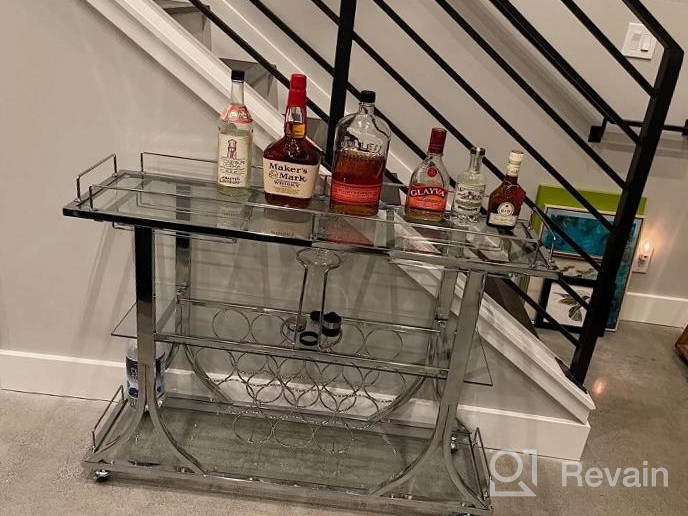 img 1 attached to HOMYSHOPY Silver Bar Cart With Wine Rack And Glass Holder, 3-Tier Home Bar Serving Cart With Tempered Glass And Chrome-Finish Metal Frame, Rolling Wine Cart For Living Room, Kitchen And Dining Room review by Alex Romero