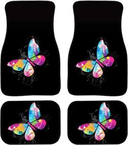 img 4 attached to TOADDMOS Colorful Butterfly Black Universal Auto Car Floor Mats 4 Pieces Front &Amp