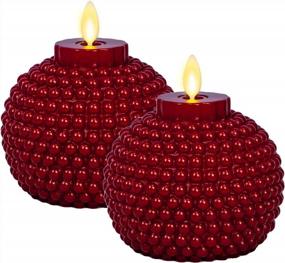 img 3 attached to Set Of 2 Red Flameless Moving Flame Candle Ornaments With Remote Control - 3.5" X 4.25", Unscented Real Wax, Embossed Pearl Metallic Paint Finish | Luminara