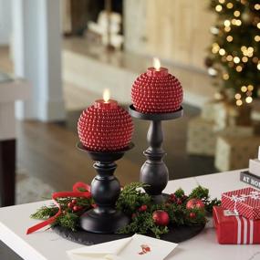 img 4 attached to Set Of 2 Red Flameless Moving Flame Candle Ornaments With Remote Control - 3.5" X 4.25", Unscented Real Wax, Embossed Pearl Metallic Paint Finish | Luminara