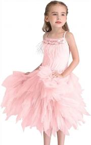 img 1 attached to Girls Swan Feather Fringes Tulle Tutu Dress | Birthday Pageant Party Wedding Formal Short Tiered Evening Dance Gown