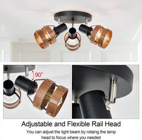 img 2 attached to Matte Black 3-Light Ceiling Spotlight Fixture With Adjustable Dark Wooden Heads For Hallway, Bedroom, Foyer, Kitchen And Living Room
