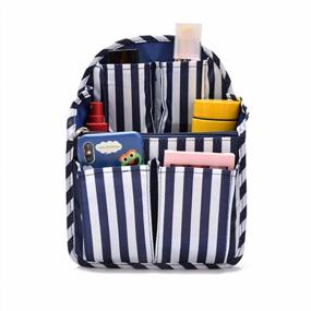 img 3 attached to Stay Organized On The Go With HOYOFO Mini Backpack Organizer Insert - Blue Stripe | Lightweight Nylon Shoulder Bag Divider For Rucksack & Purse