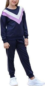 img 4 attached to 🔥 GORLYA Contrast Athletic Sweatshirt Sweatpants: Empowering Active Girls' Clothing