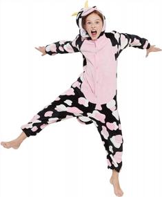 img 2 attached to Kids Animal Costume Girls Pajamas: CALANTA Cow Onesie One Piece Cosplay Halloween Christmas Plush Sleepwear