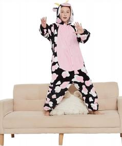 img 1 attached to Kids Animal Costume Girls Pajamas: CALANTA Cow Onesie One Piece Cosplay Halloween Christmas Plush Sleepwear