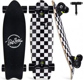 img 4 attached to BELEEV Cruiser Skateboards For Beginners, 27 Inch Complete Skateboard For Kids Teens Adults, 7 Layer Canadian Maple Double Kick Deck Concave Trick Skateboard With All-In-One Skate T-Tool