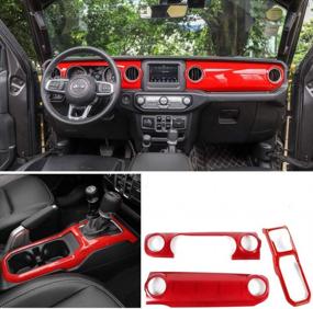 img 2 attached to Red Interior Trim Center Console Cover, Dashboard Decorative Cover & Gear Shift Panel For Jeep Wrangler JL 2018-2020 & Gladiator JT 2020 - Bestmotoring