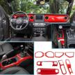 red interior trim center console cover, dashboard decorative cover & gear shift panel for jeep wrangler jl 2018-2020 & gladiator jt 2020 - bestmotoring logo