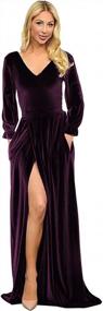 img 4 attached to Women'S V-Neck Velvet Bridesmaid Maxi Dress With Slit - Long Sleeve Formal Evening Gown For Prom