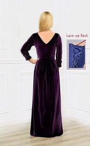 img 3 attached to Women'S V-Neck Velvet Bridesmaid Maxi Dress With Slit - Long Sleeve Formal Evening Gown For Prom