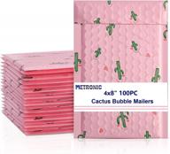 100 pack metronic 4x8 inch pink cactus bubble mailers - self-seal strong adhesion envelopes for jewelry, makeup & bulk shipping #000 logo