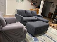 img 1 attached to Modern Reversible Sectional Sofa With Chaise And Ottoman In Bluish Grey Linen Fabric - Perfect For Apartments And Small Spaces From HONBAY review by Michael Tucker